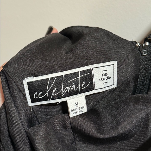 David’s Bridal flutter sleeve dress with cascade Black 8 by DB Studio - Picture 2 of 4